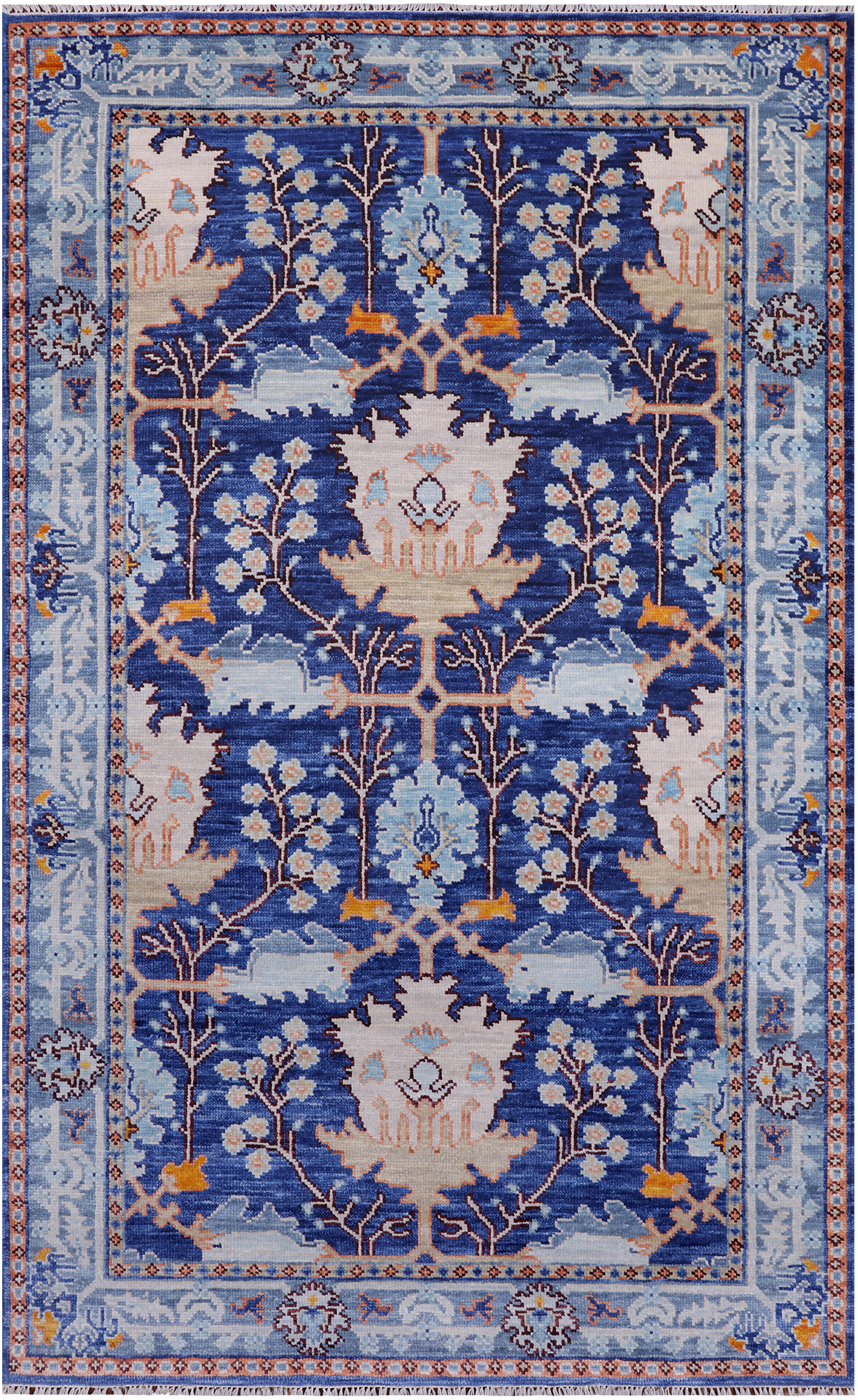 Blue Turkish Oushak Hand-Knotted Wool Rug - 5' 2" X 8' 5"