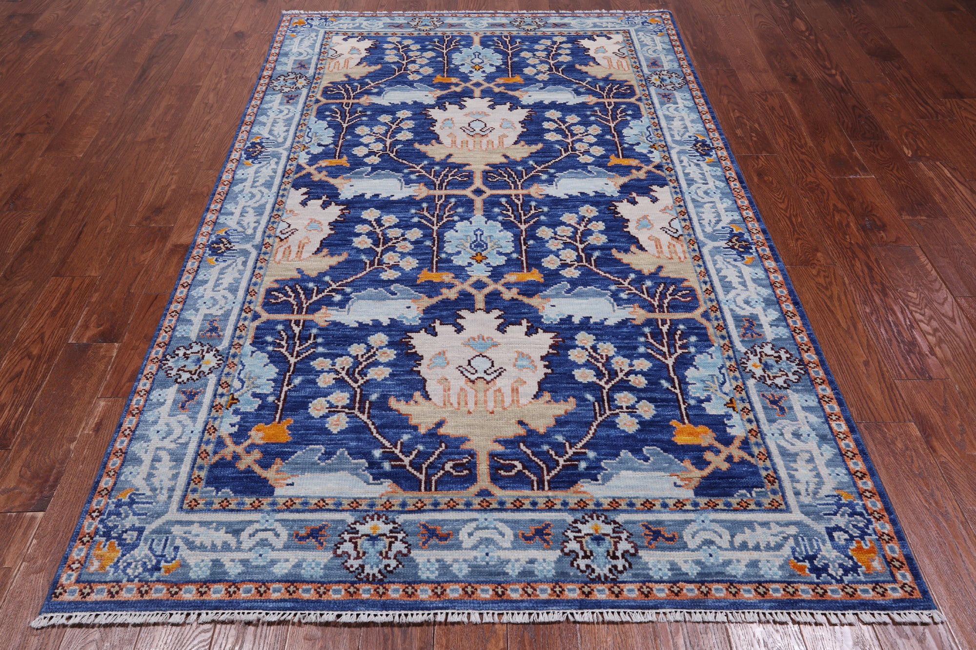 Blue Turkish Oushak Hand-Knotted Wool Rug - 5' 2" X 8' 5"