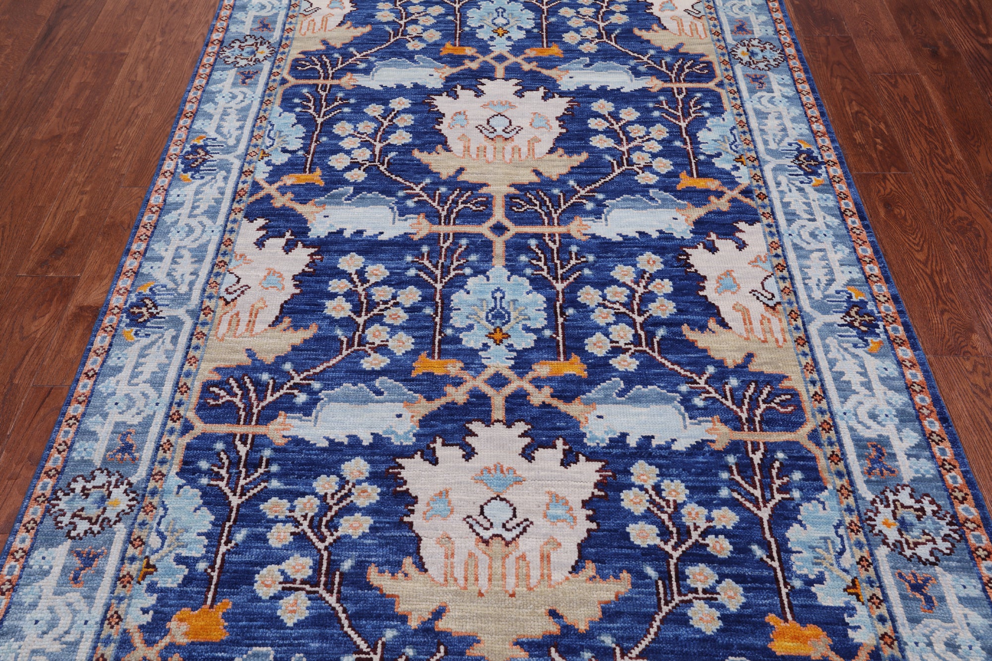 Blue Turkish Oushak Hand-Knotted Wool Rug - 5' 2" X 8' 5"
