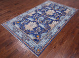 Blue Turkish Oushak Hand-Knotted Wool Rug - 5' 2" X 8' 5"