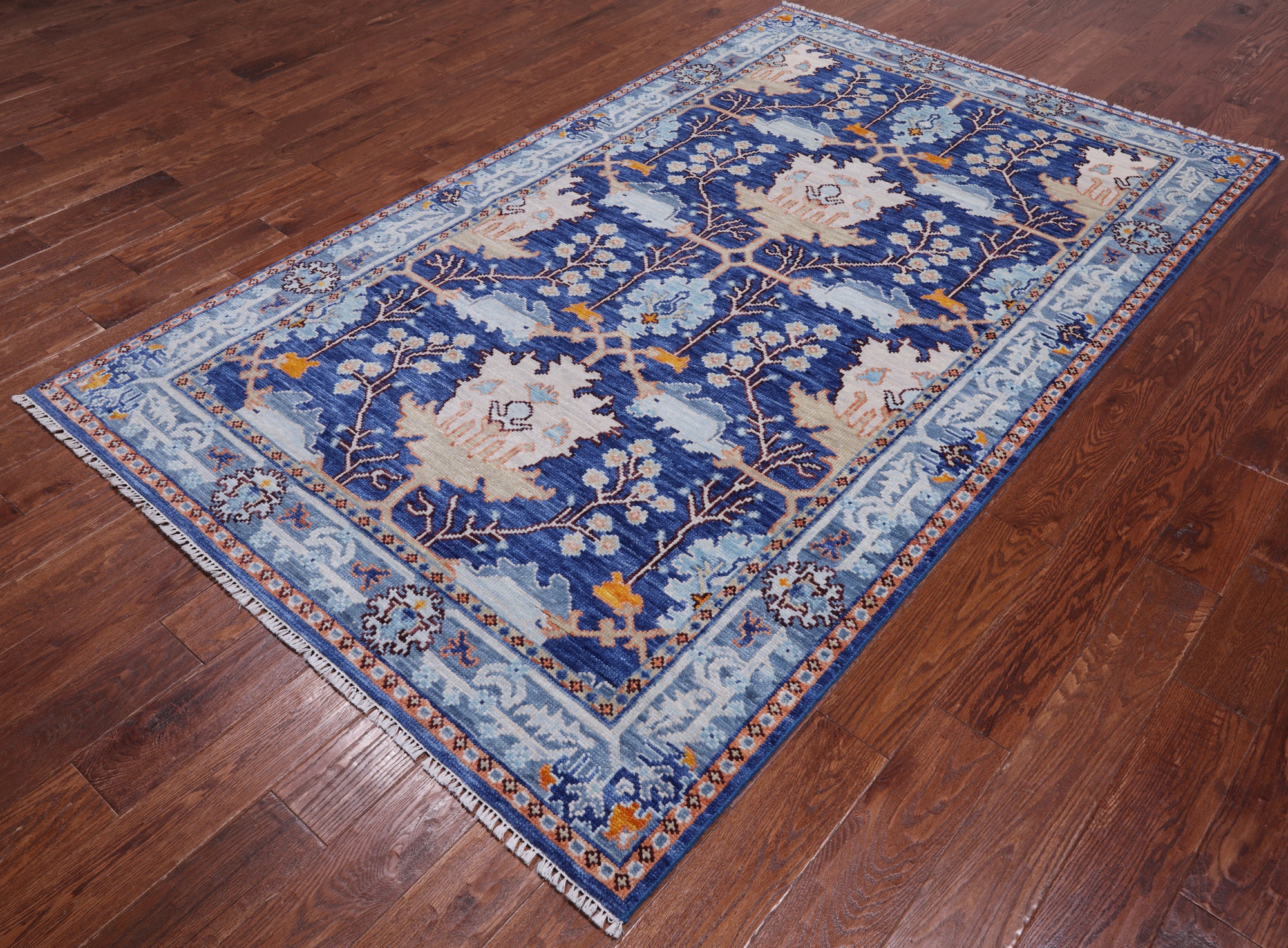 Blue Turkish Oushak Hand-Knotted Wool Rug - 5' 2" X 8' 5"