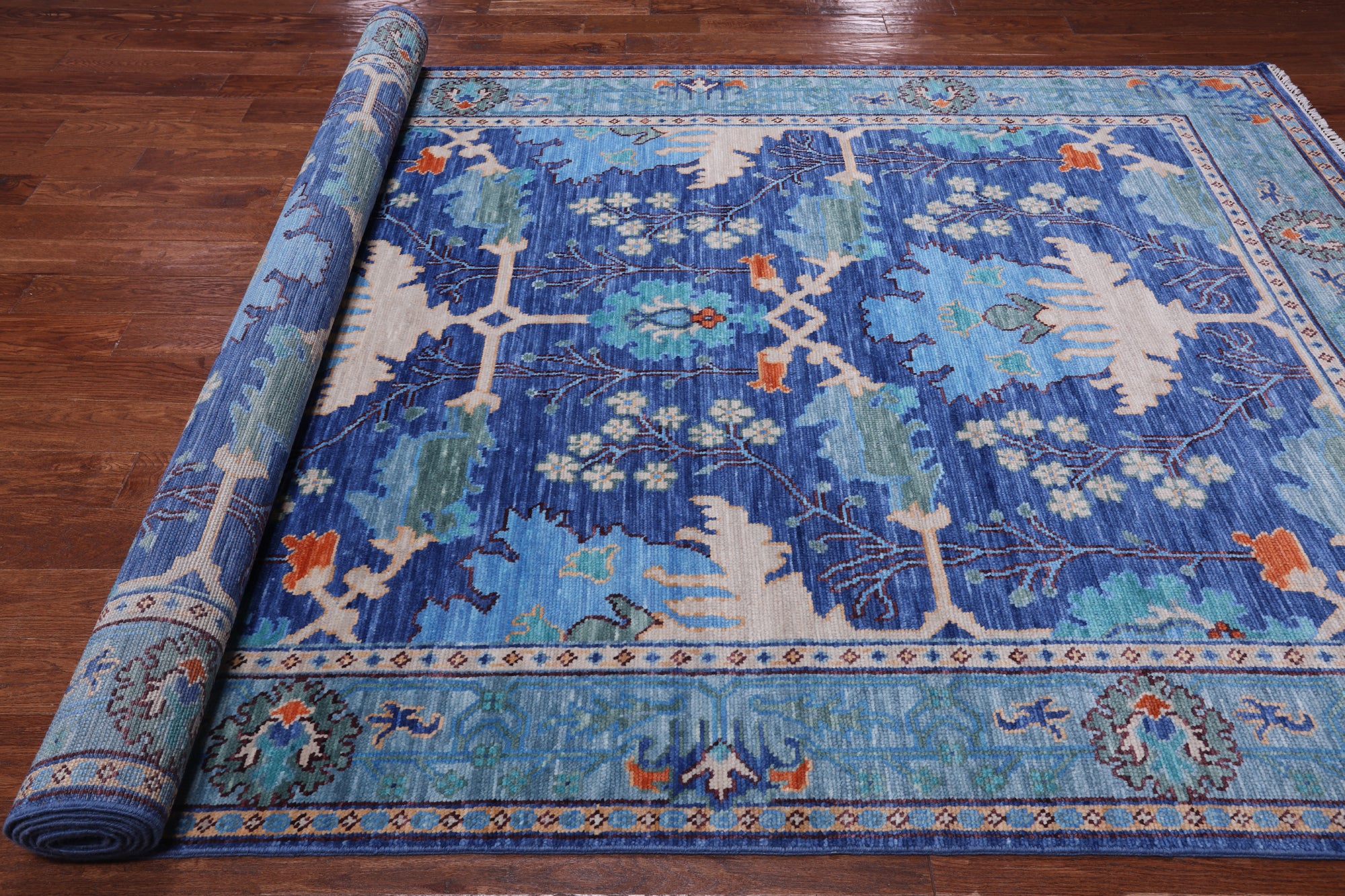 Blue Turkish Oushak Hand Knotted Wool Rug - 7' 1" X 14' 7"