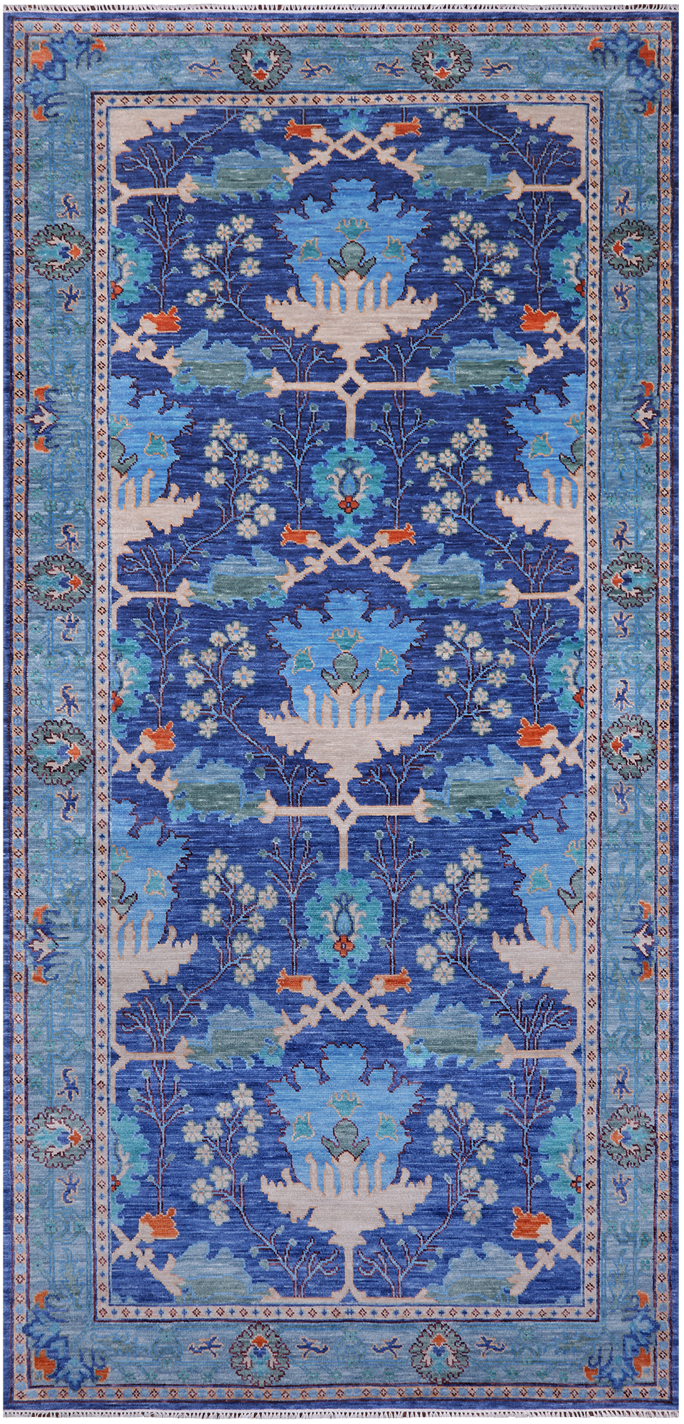 Blue Turkish Oushak Hand Knotted Wool Rug - 7' 1" X 14' 7"
