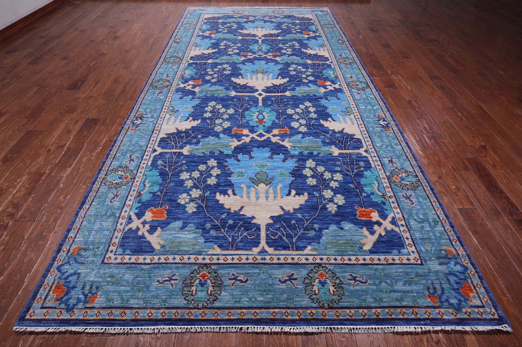 Blue Turkish Oushak Hand Knotted Wool Rug - 7' 1" X 14' 7"