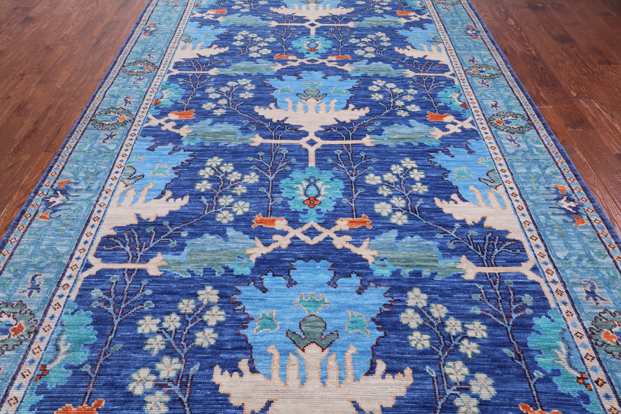 Blue Turkish Oushak Hand Knotted Wool Rug - 7' 1" X 14' 7"