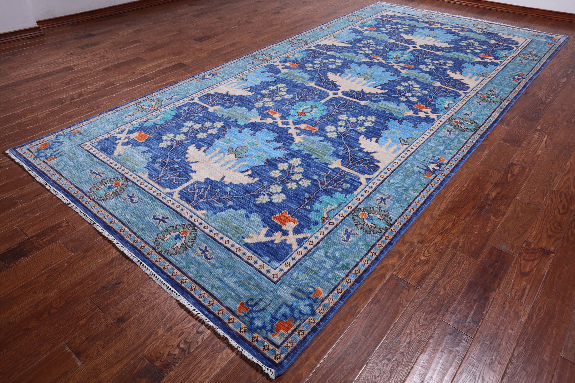 Blue Turkish Oushak Hand Knotted Wool Rug - 7' 1" X 14' 7"