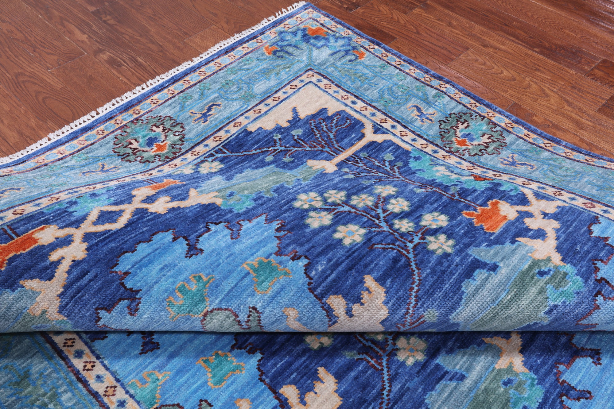 Blue Turkish Oushak Hand Knotted Wool Rug - 7' 1" X 14' 7"