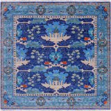 Blue Square Turkish Oushak Hand Knotted Wool Rug - 6' 0" X 6' 0"