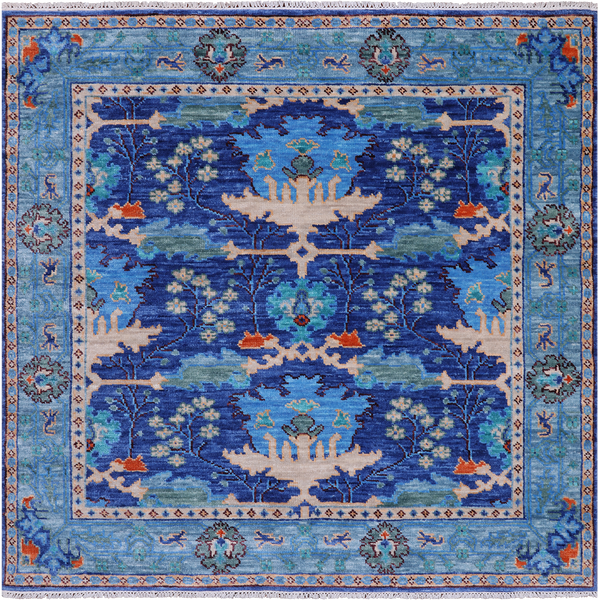 Blue Square Turkish Oushak Hand Knotted Wool Rug - 6' 0" X 6' 0"