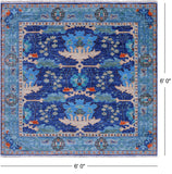 Blue Square Turkish Oushak Hand Knotted Wool Rug - 6' 0" X 6' 0"