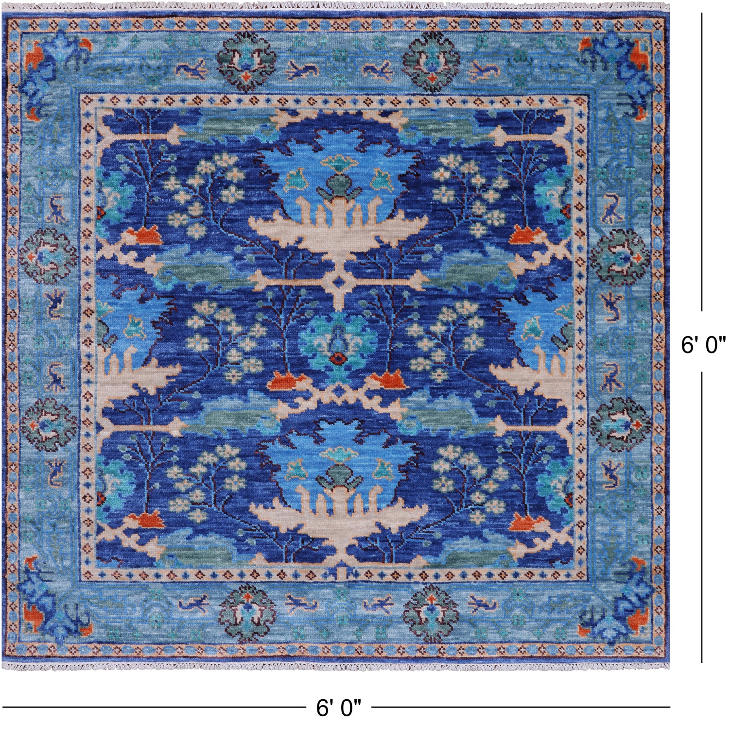 Blue Square Turkish Oushak Hand Knotted Wool Rug - 6' 0" X 6' 0"