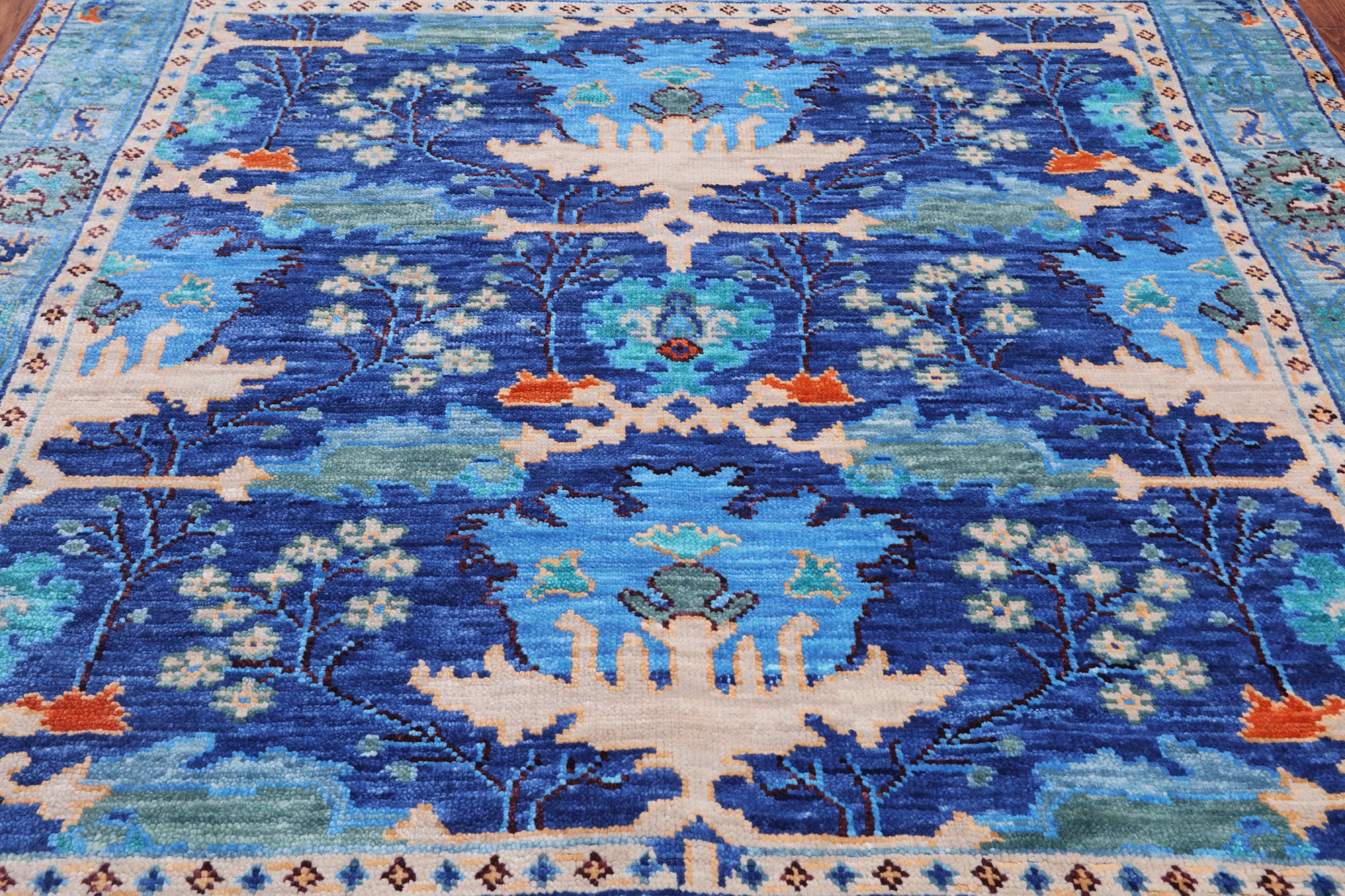 Blue Square Turkish Oushak Hand Knotted Wool Rug - 6' 0" X 6' 0"