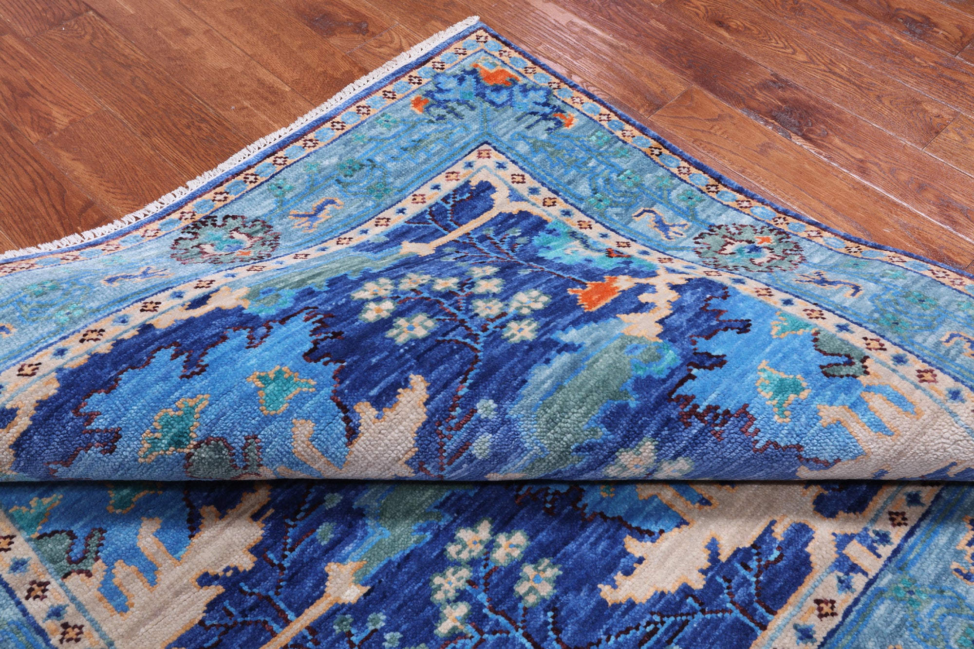 Blue Square Turkish Oushak Hand Knotted Wool Rug - 6' 0" X 6' 0"