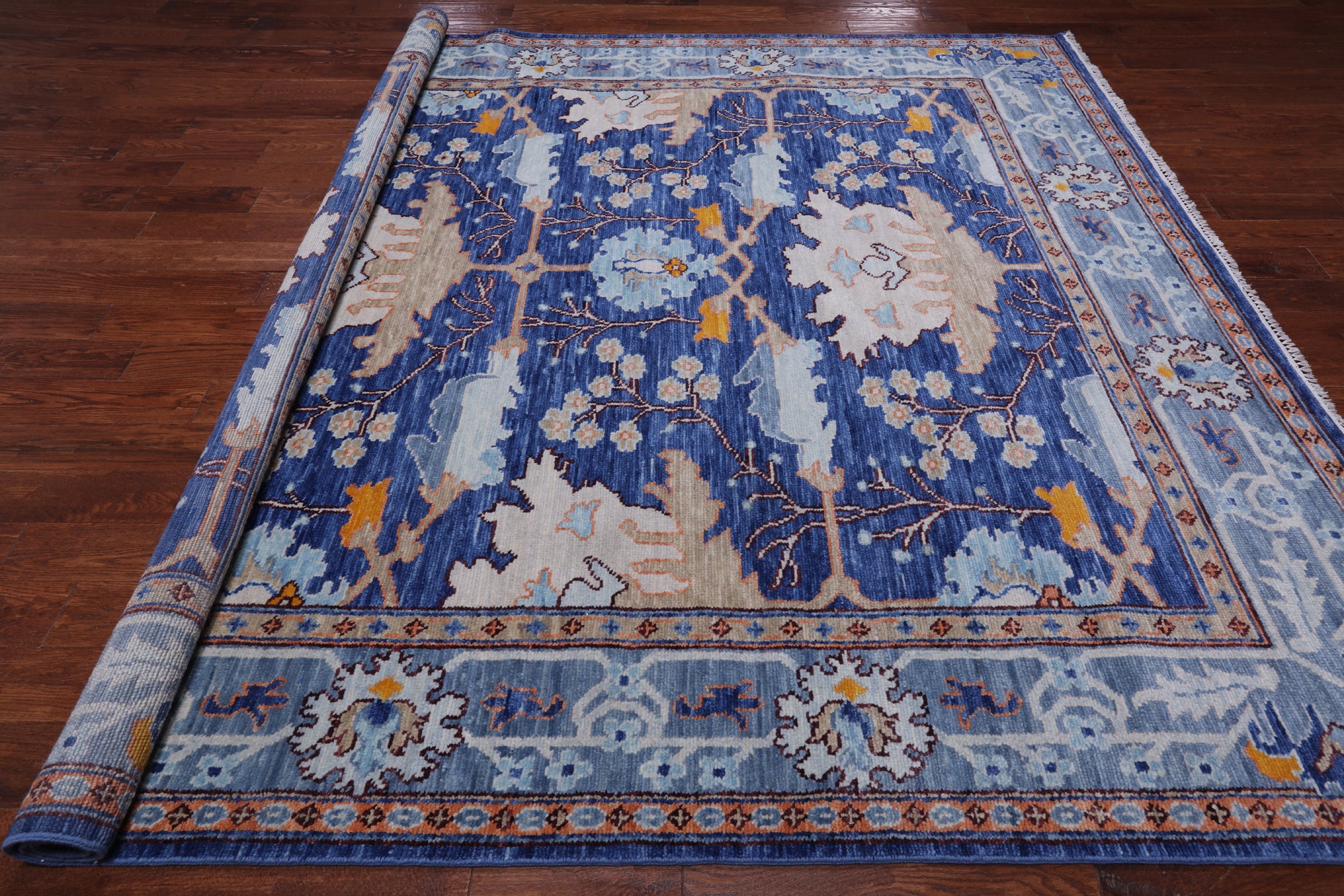 Blue Square Turkish Oushak Handmade Wool Rug - 9' 1" X 9' 1"