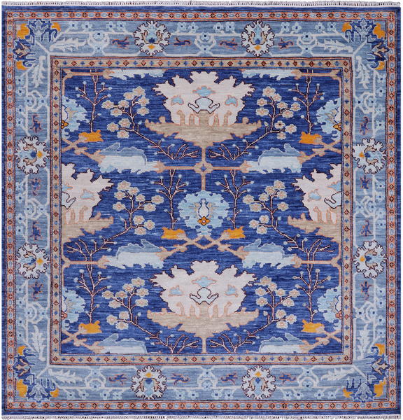 Blue Square Turkish Oushak Handmade Wool Rug - 9' 1" X 9' 1"