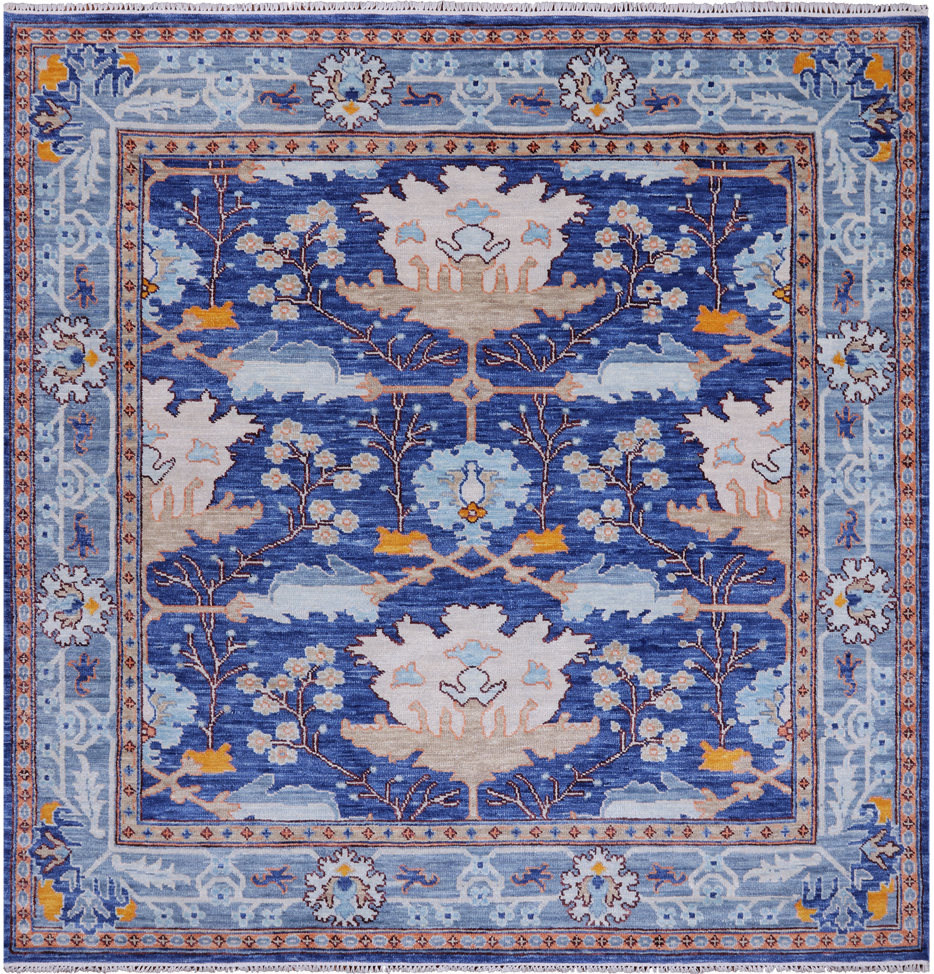 Blue Square Turkish Oushak Handmade Wool Rug - 9' 1" X 9' 1"