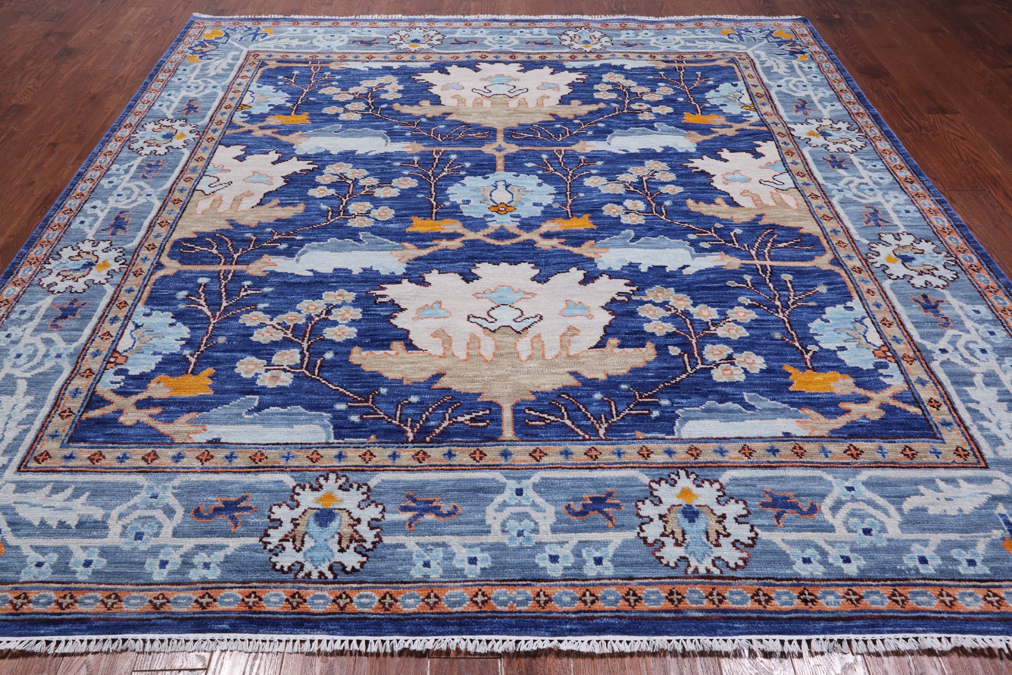 Blue Square Turkish Oushak Handmade Wool Rug - 9' 1" X 9' 1"