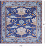 Blue Square Turkish Oushak Handmade Wool Rug - 9' 1" X 9' 1"