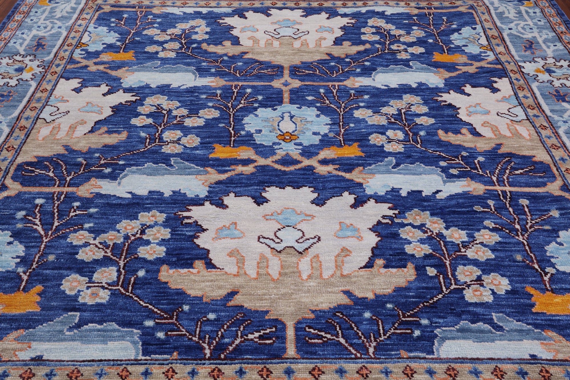 Blue Square Turkish Oushak Handmade Wool Rug - 9' 1" X 9' 1"