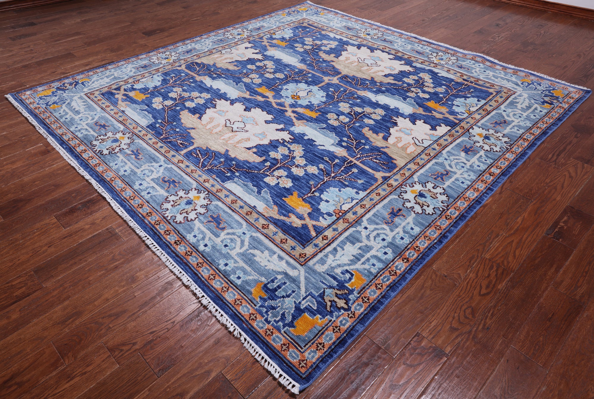 Blue Square Turkish Oushak Handmade Wool Rug - 9' 1" X 9' 1"