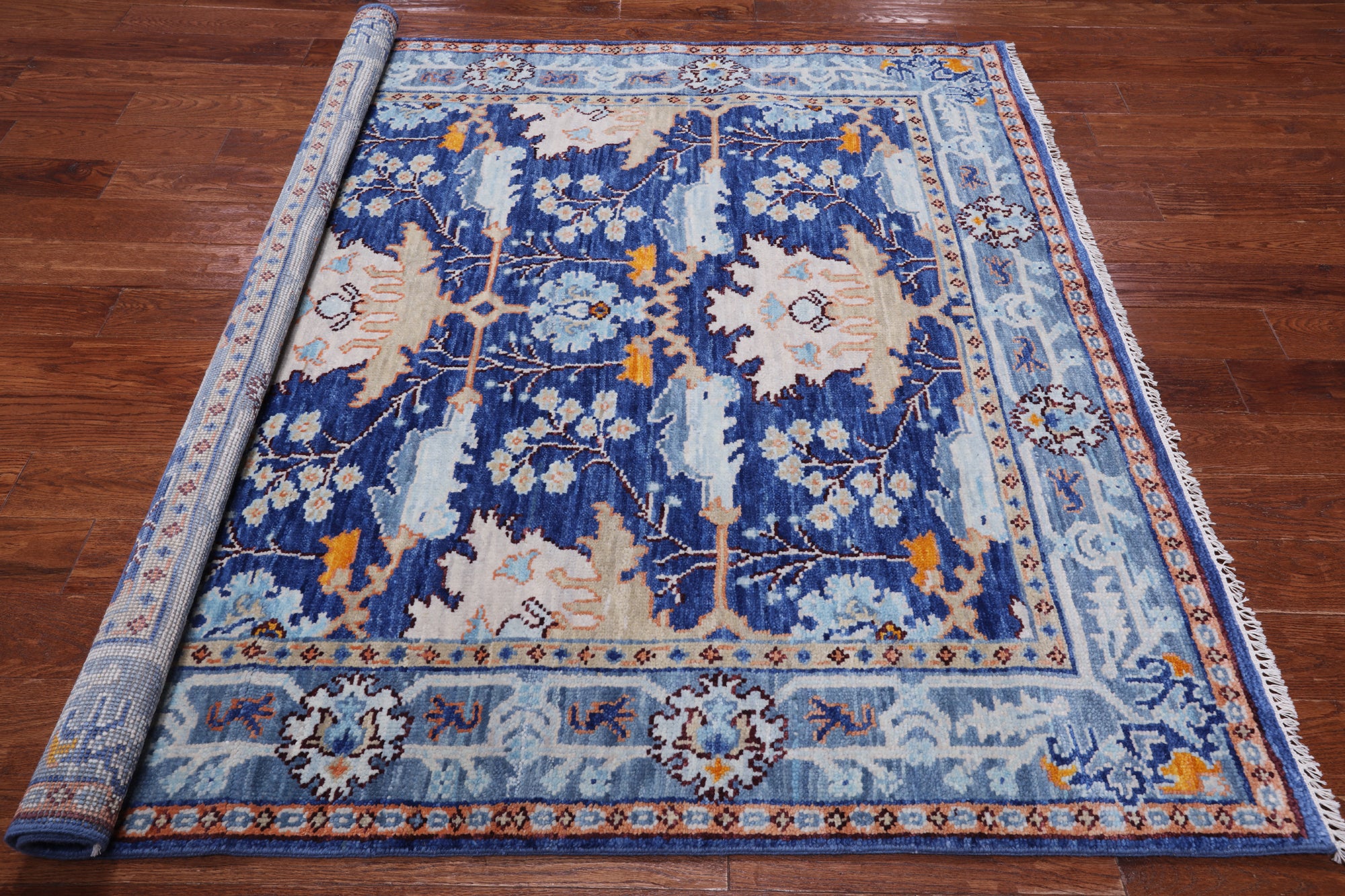 Blue Square Turkish Oushak Handmade Wool Rug - 6' 2" X 6' 2"