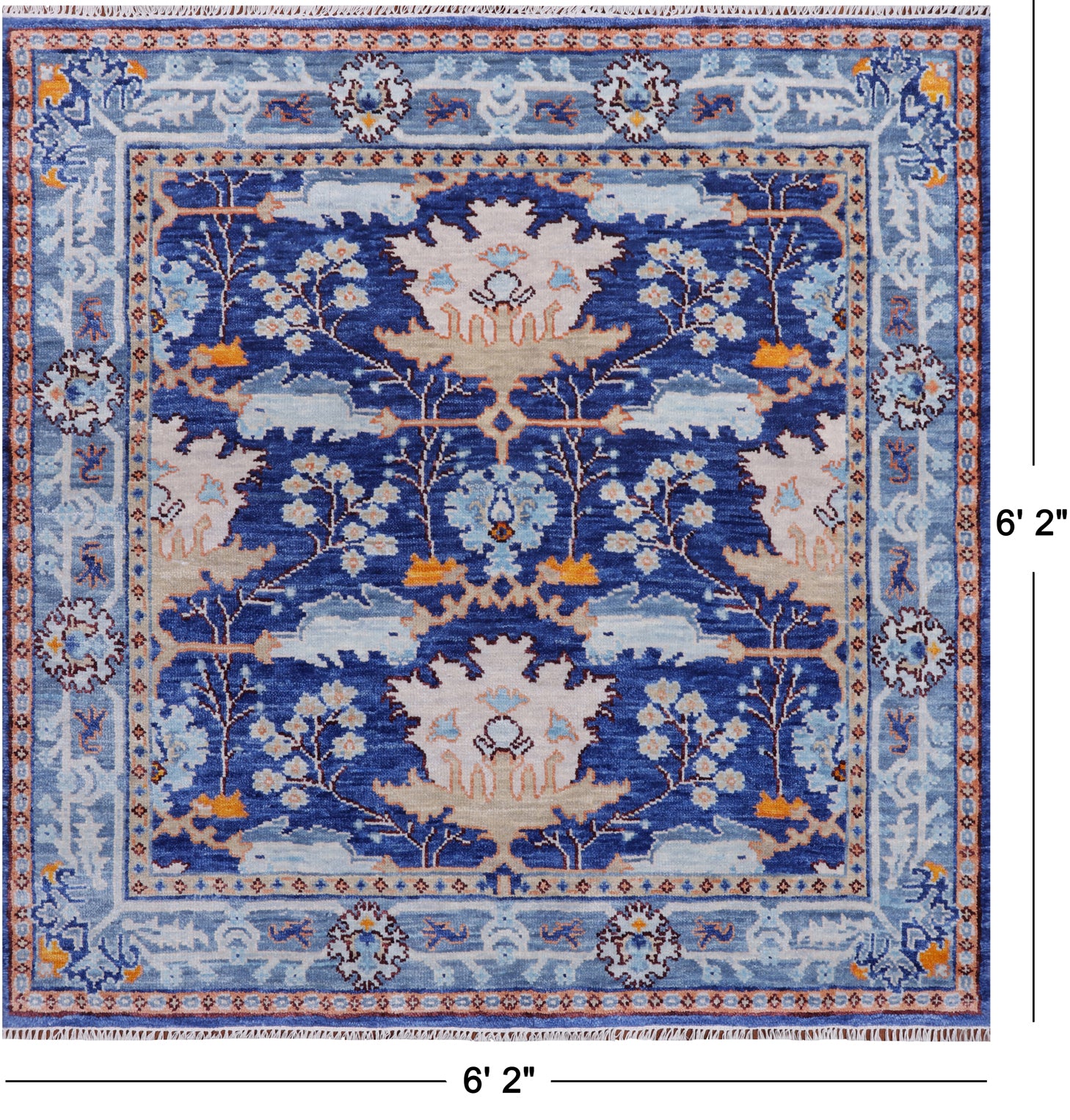 Blue Square Turkish Oushak Handmade Wool Rug - 6' 2" X 6' 2"