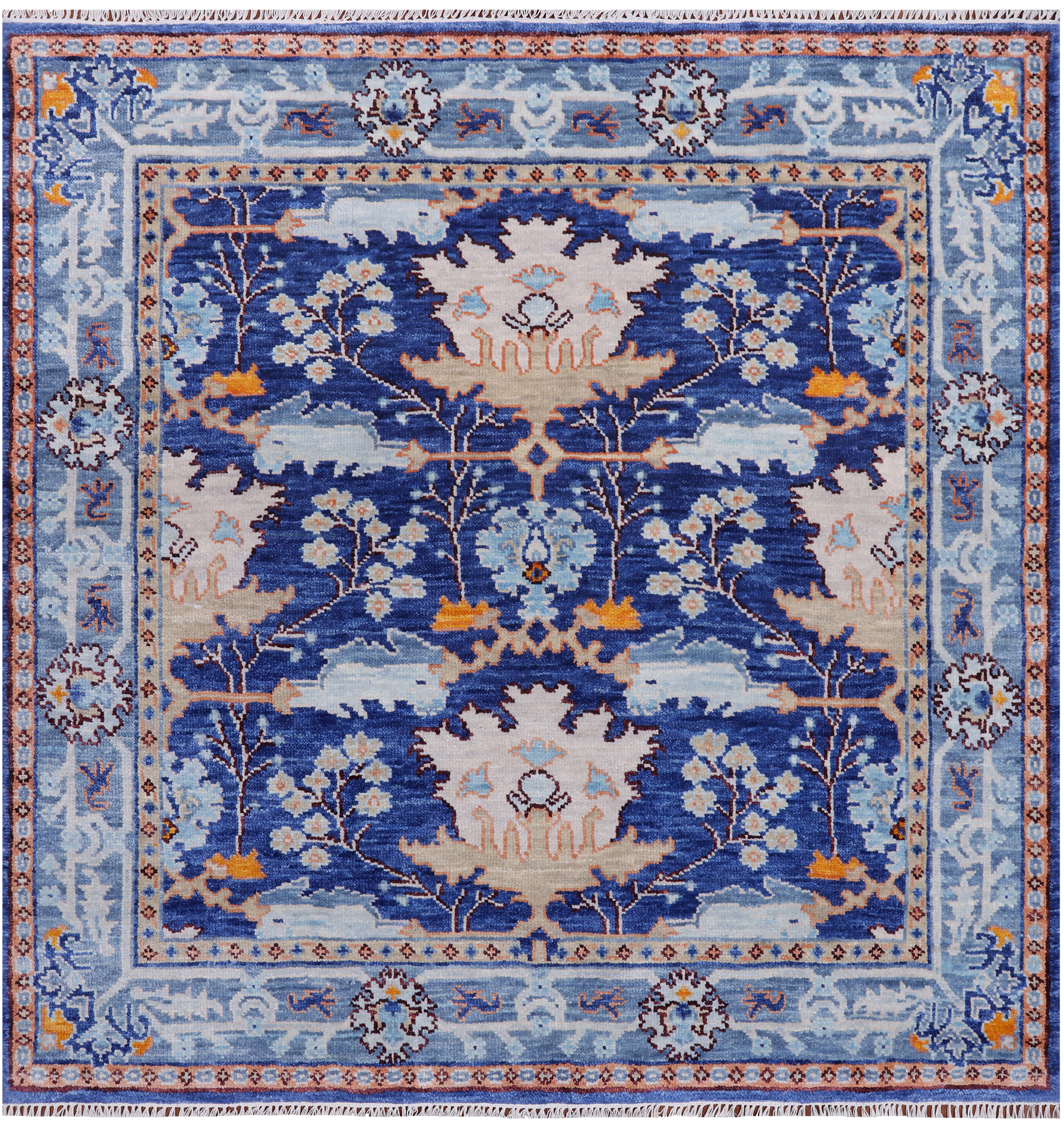 Blue Square Turkish Oushak Handmade Wool Rug - 6' 2" X 6' 2"