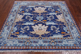 Blue Square Turkish Oushak Handmade Wool Rug - 6' 2" X 6' 2"