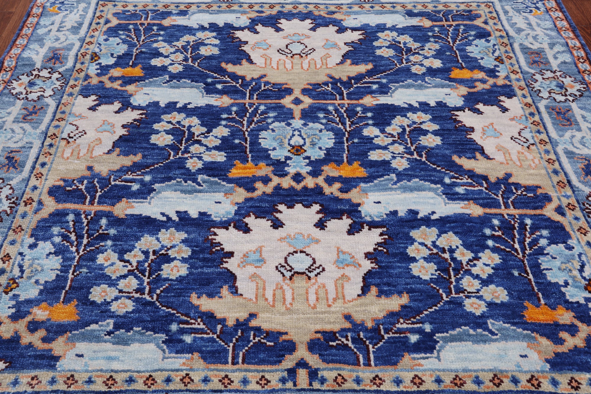 Blue Square Turkish Oushak Handmade Wool Rug - 6' 2" X 6' 2"