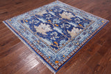 Blue Square Turkish Oushak Handmade Wool Rug - 6' 2" X 6' 2"