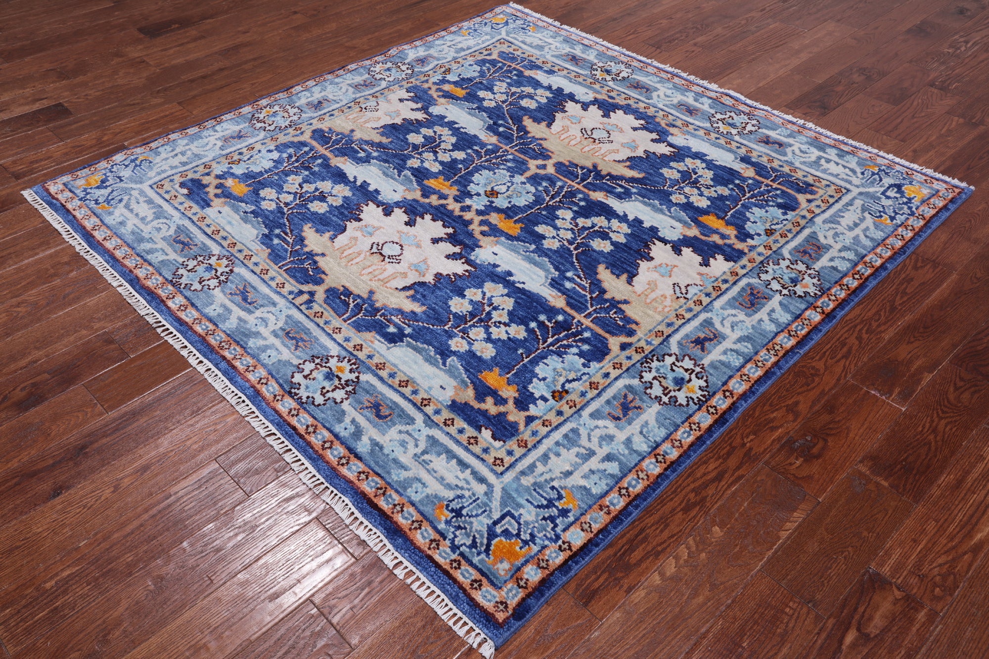 Blue Square Turkish Oushak Handmade Wool Rug - 6' 2" X 6' 2"