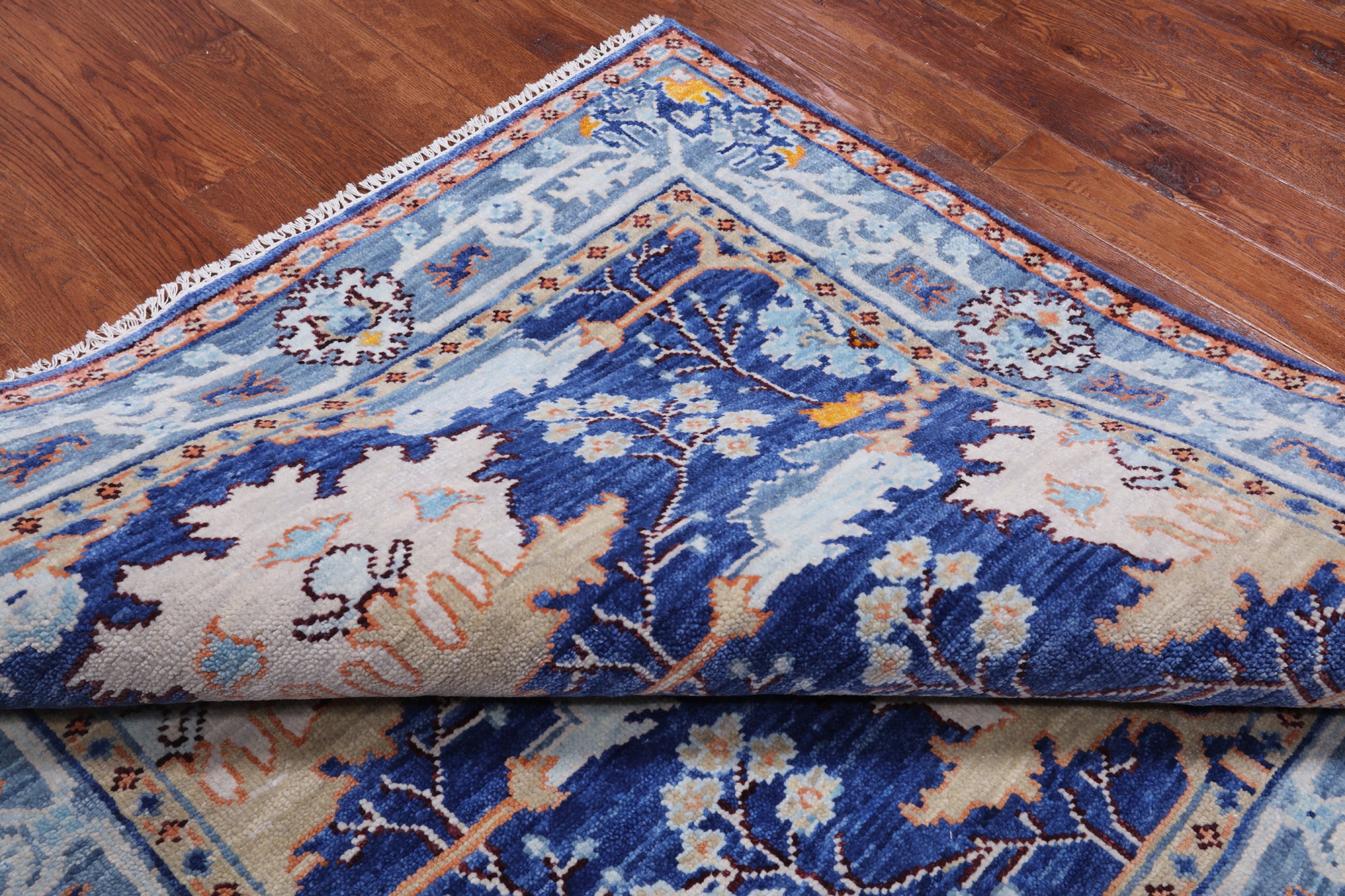 Blue Square Turkish Oushak Handmade Wool Rug - 6' 2" X 6' 2"