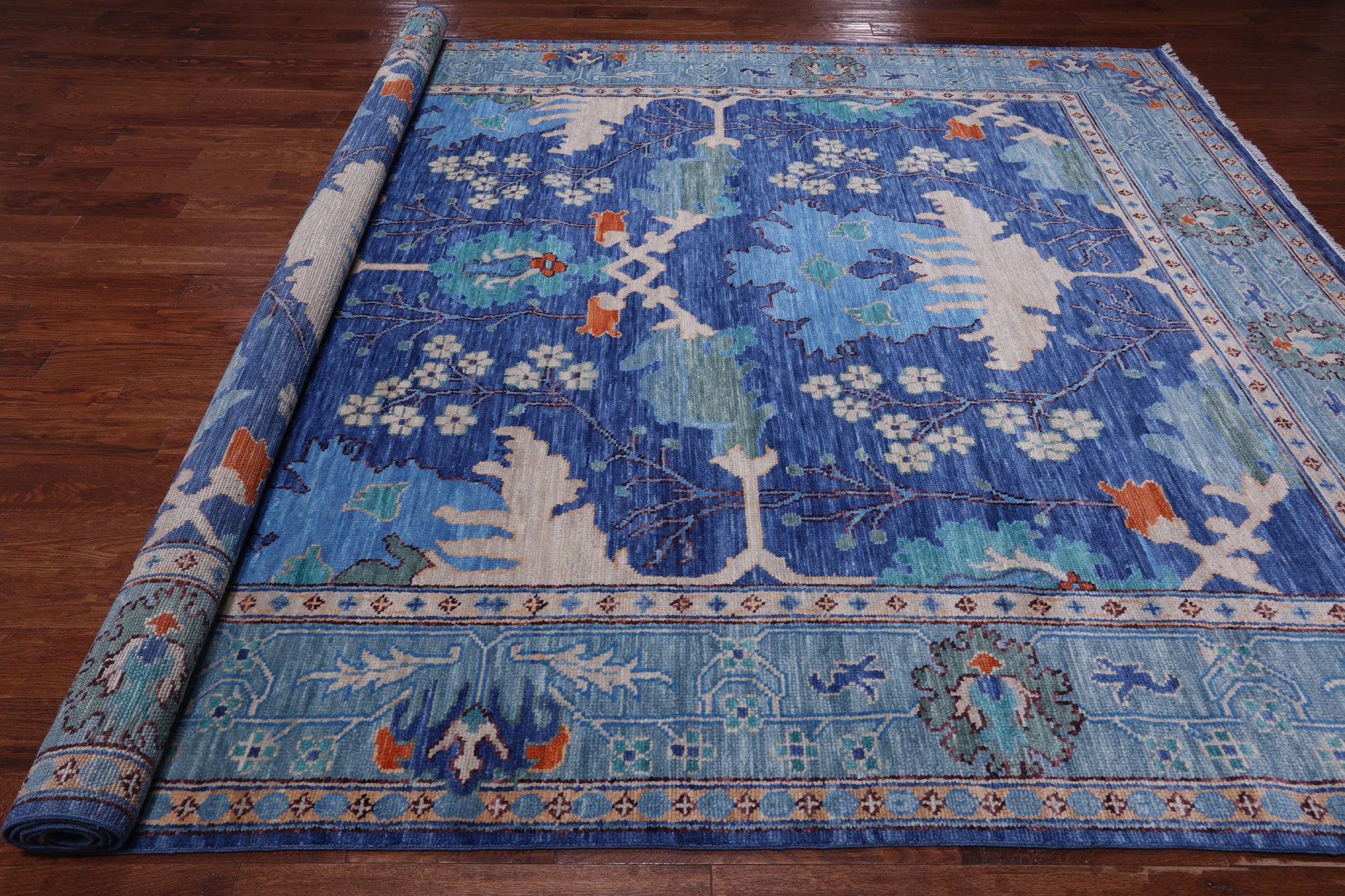 Blue Turkish Oushak Handmade Wool Rug - 9' 3" X 12' 3"