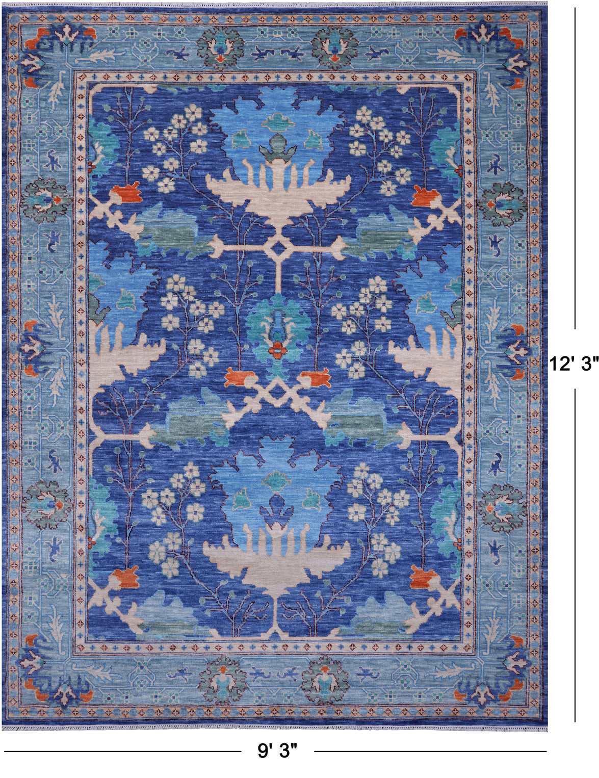 Blue Turkish Oushak Handmade Wool Rug - 9' 3" X 12' 3"