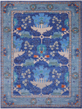 Blue Turkish Oushak Handmade Wool Rug - 9' 3" X 12' 3"