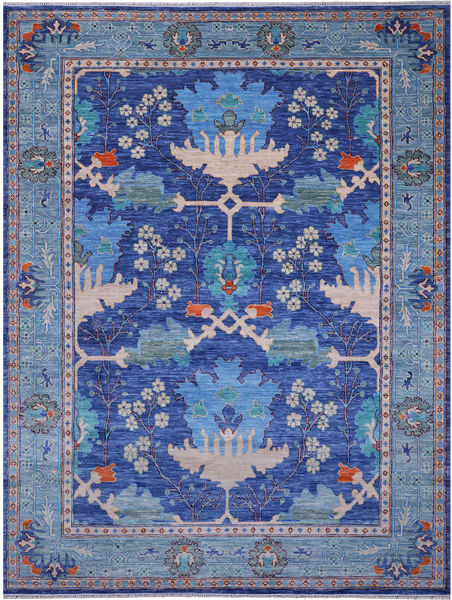 Blue Turkish Oushak Handmade Wool Rug - 9' 3" X 12' 3"