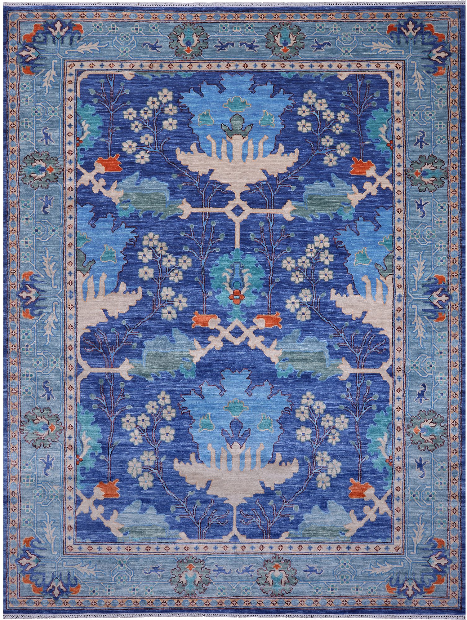 Blue Turkish Oushak Handmade Wool Rug - 9' 3" X 12' 3"