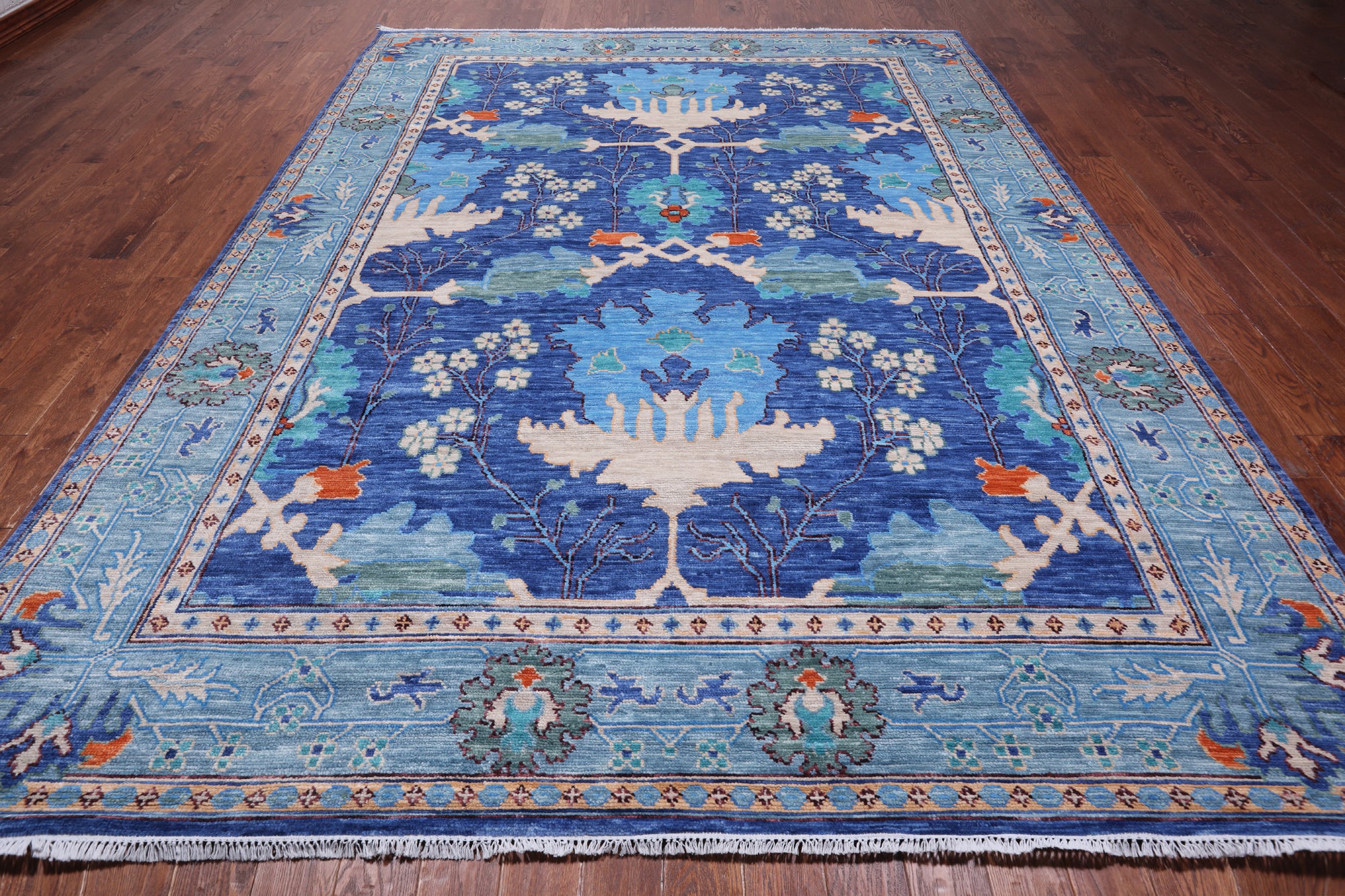 Blue Turkish Oushak Handmade Wool Rug - 9' 3" X 12' 3"