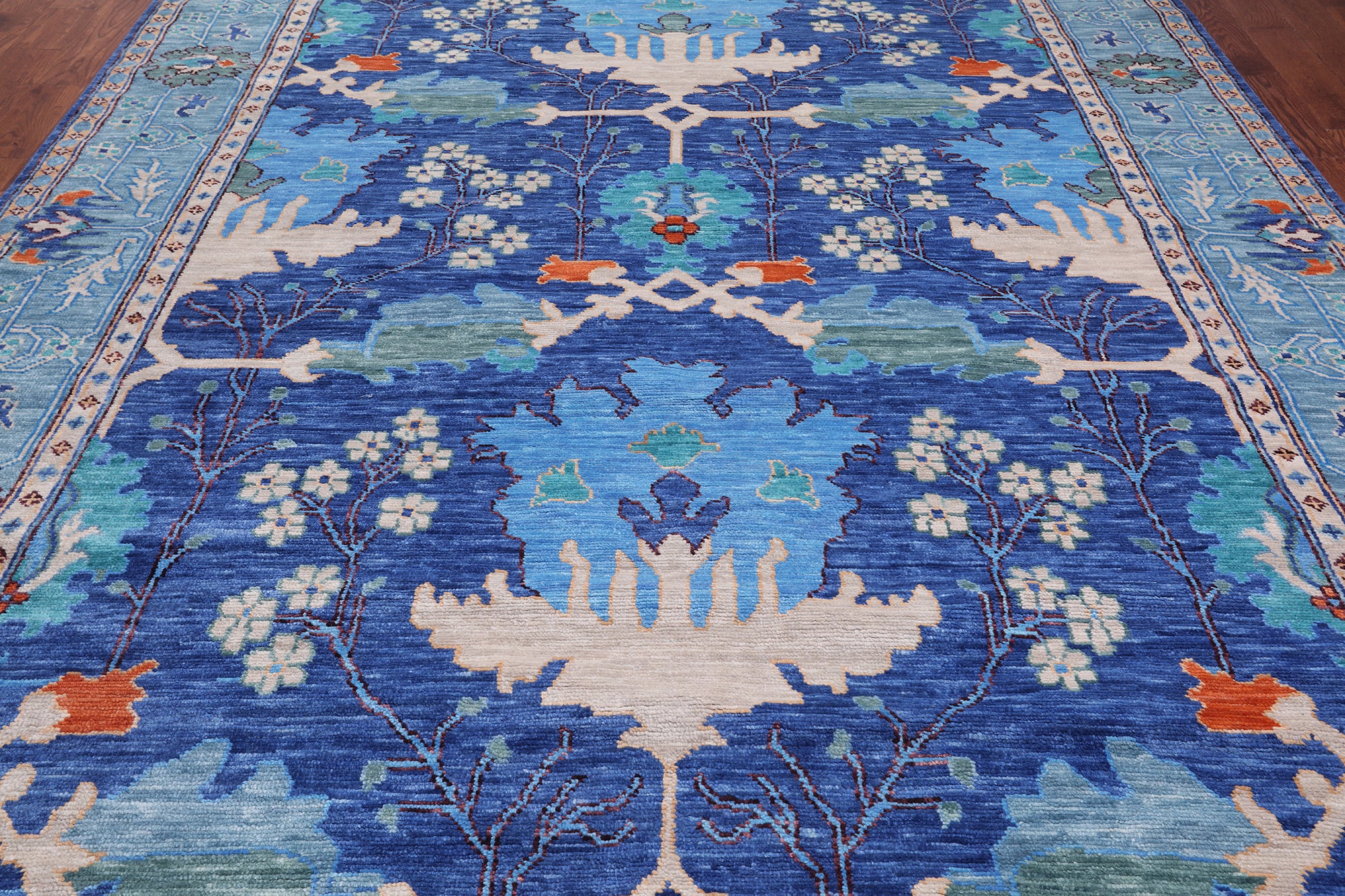 Blue Turkish Oushak Handmade Wool Rug - 9' 3" X 12' 3"