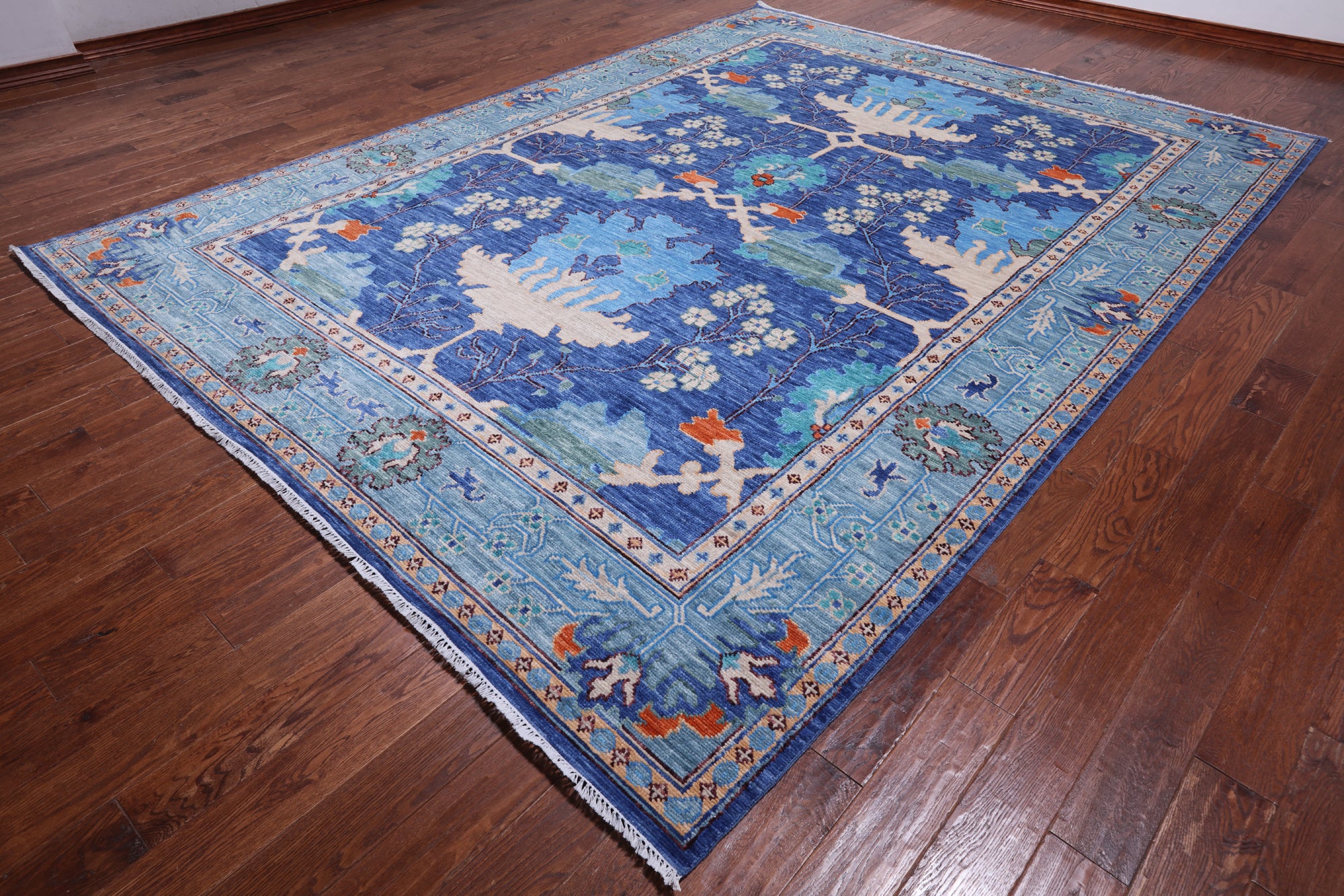 Blue Turkish Oushak Handmade Wool Rug - 9' 3" X 12' 3"