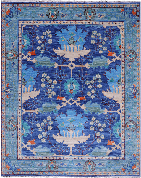 Blue Turkish Oushak Hand Knotted Wool Rug - 8' 1" X 9' 10"