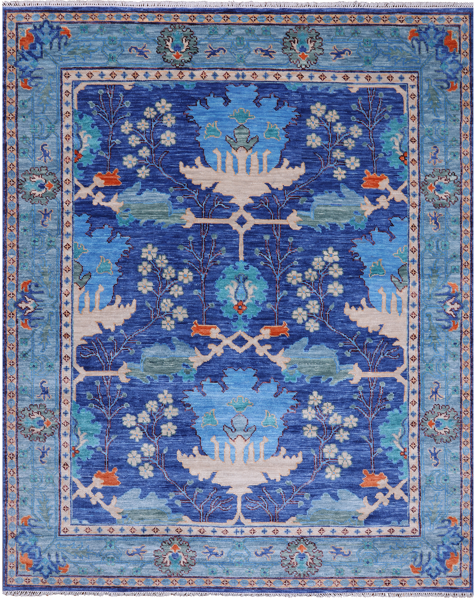 Blue Turkish Oushak Hand Knotted Wool Rug - 8' 1" X 9' 10"
