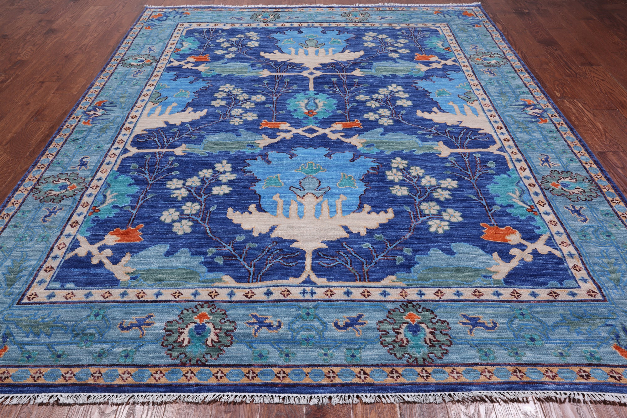 Blue Turkish Oushak Hand Knotted Wool Rug - 8' 1" X 9' 10"