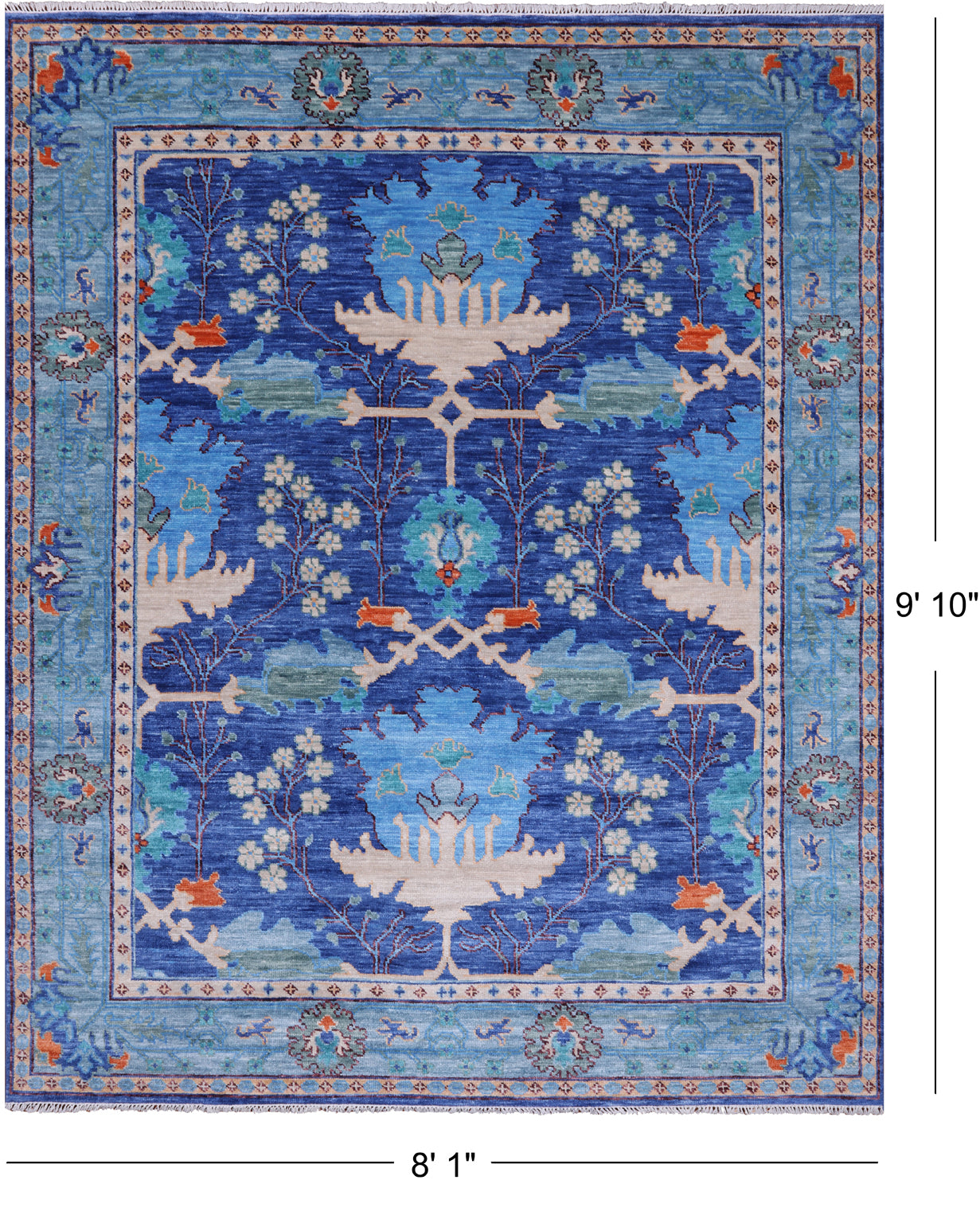 Blue Turkish Oushak Hand Knotted Wool Rug - 8' 1" X 9' 10"