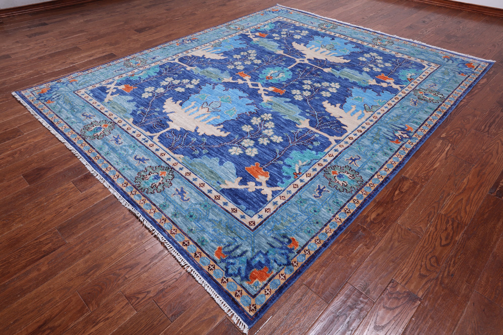 Blue Turkish Oushak Hand Knotted Wool Rug - 8' 1" X 9' 10"