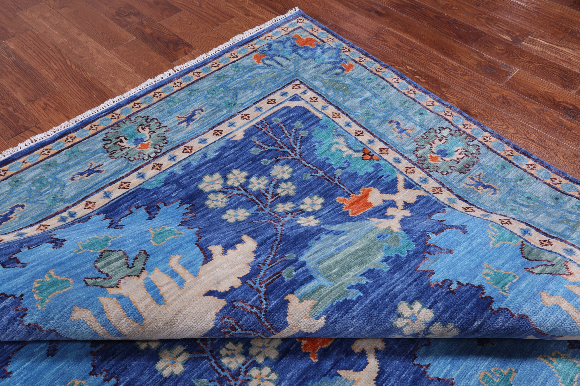 Blue Turkish Oushak Hand Knotted Wool Rug - 8' 1" X 9' 10"