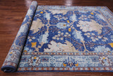 Blue Turkish Oushak Hand Knotted Wool Rug - 8' 0" X 16' 1"