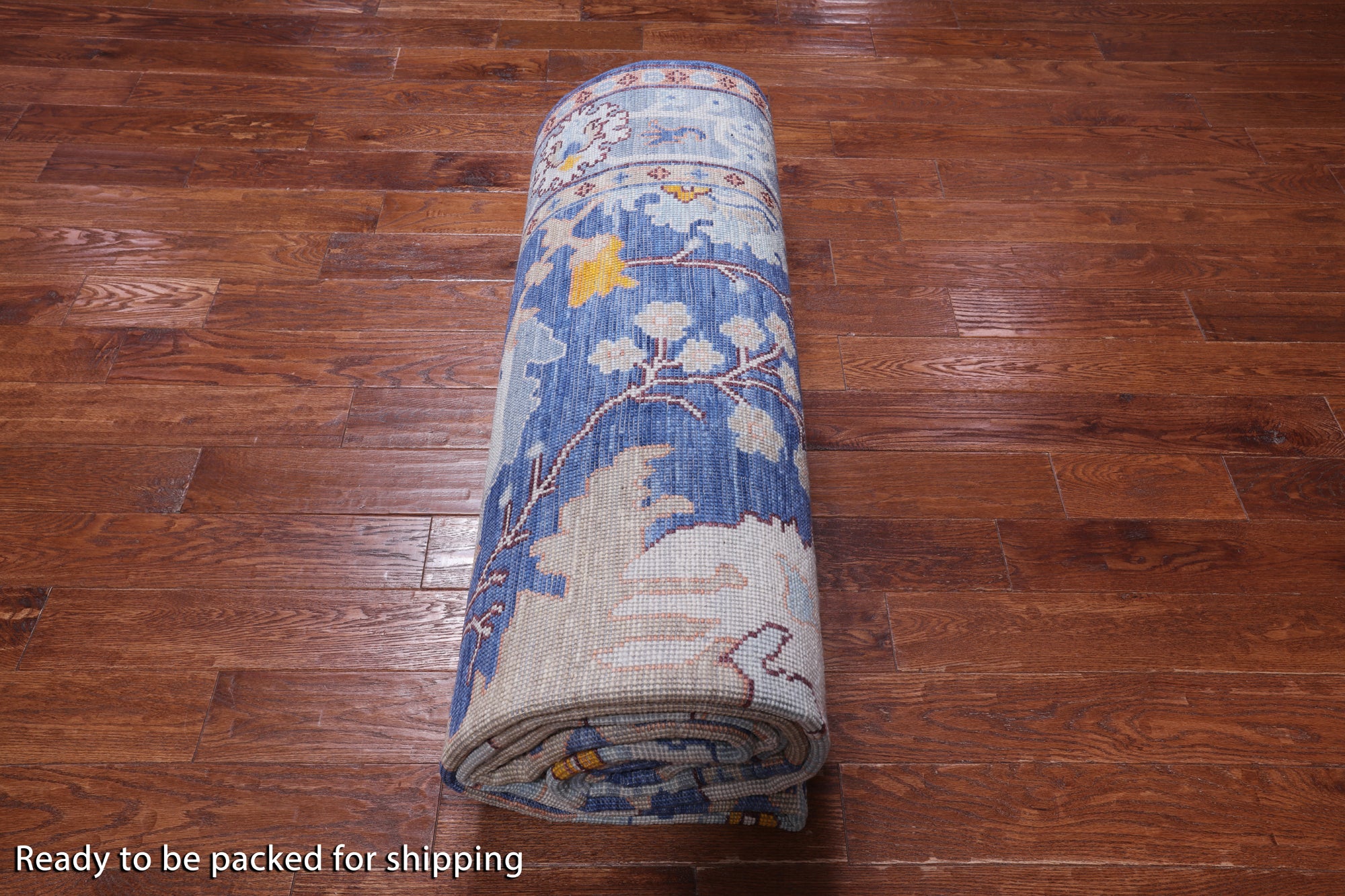 Blue Turkish Oushak Hand Knotted Wool Rug - 8' 0" X 16' 1"