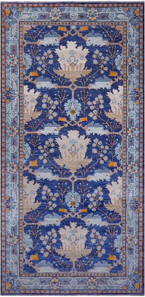 Blue Turkish Oushak Hand Knotted Wool Rug - 8' 0" X 16' 1"