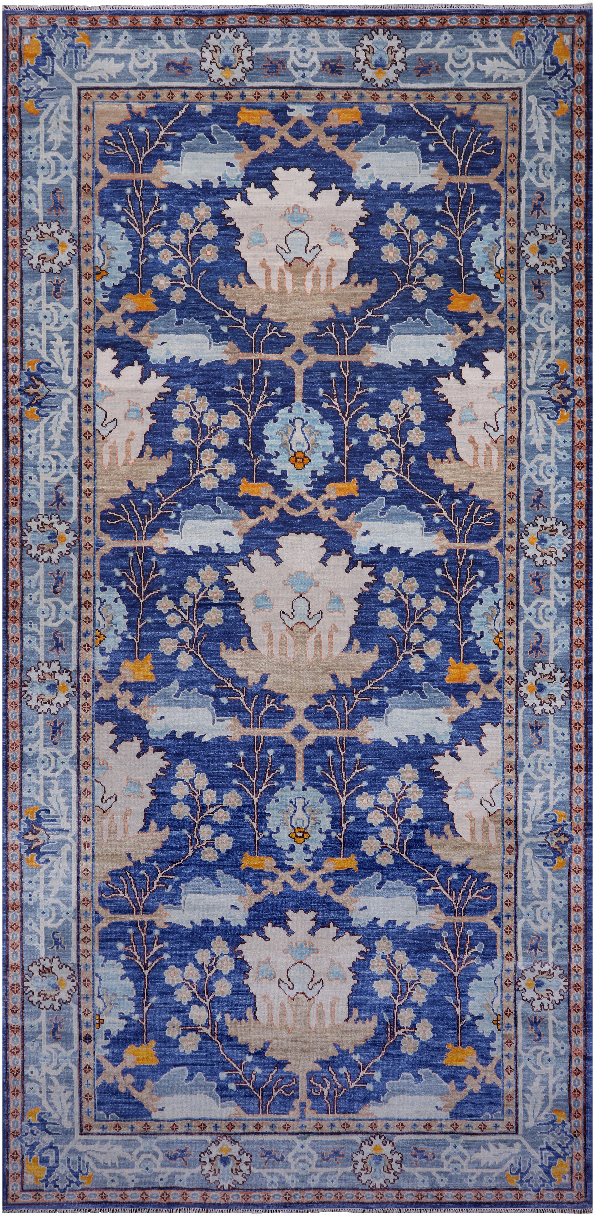 Blue Turkish Oushak Hand Knotted Wool Rug - 8' 0" X 16' 1"